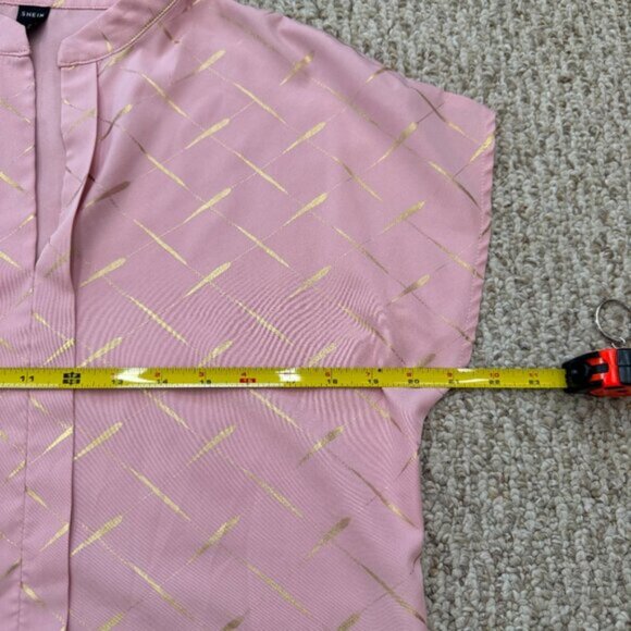 Shein Blouse womens Small Blush Pink Gold Print Short Sleeve Casual Loose Fit - Picture 9 of 12